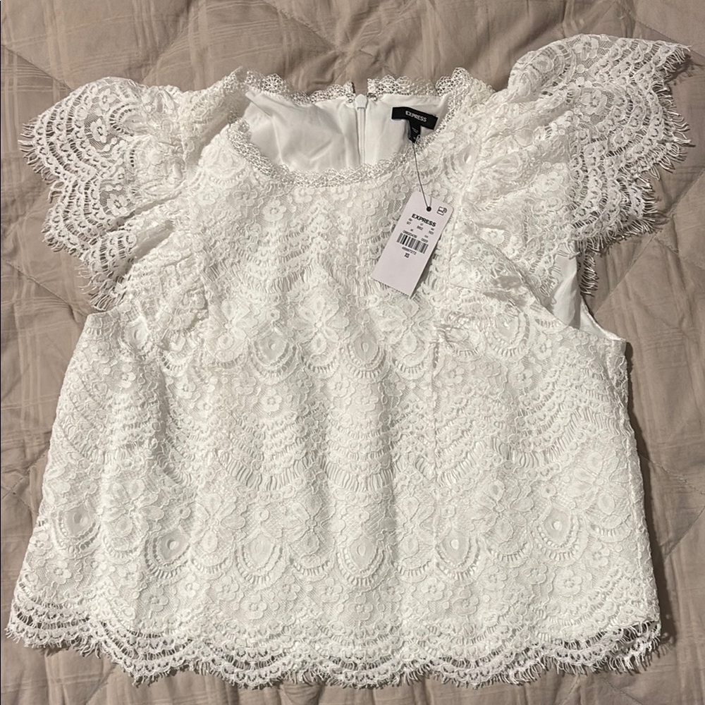 White Lace Blouse with Flutter Sleeves